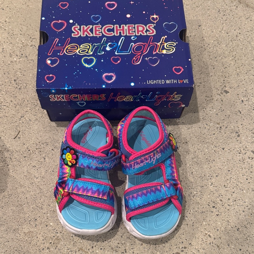 Skechers Heart Lights Kids Sandals - Pink and Blue